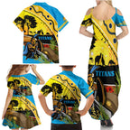 Titans Rugby ANZAC Day Family Matching Summer Maxi Dress and Hawaiian Shirt GLD Mascot Rosemary Starry Night