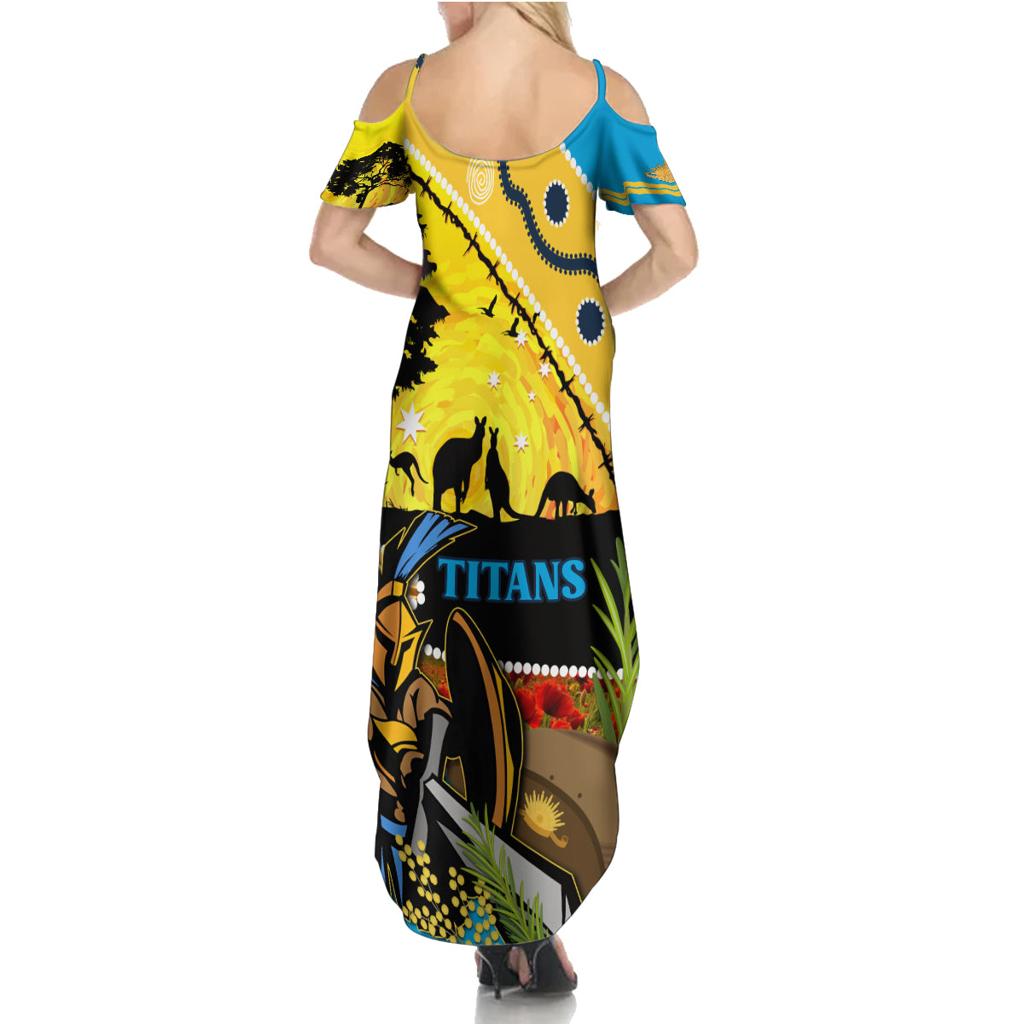 Titans Rugby ANZAC Day Family Matching Summer Maxi Dress and Hawaiian Shirt GLD Mascot Rosemary Starry Night