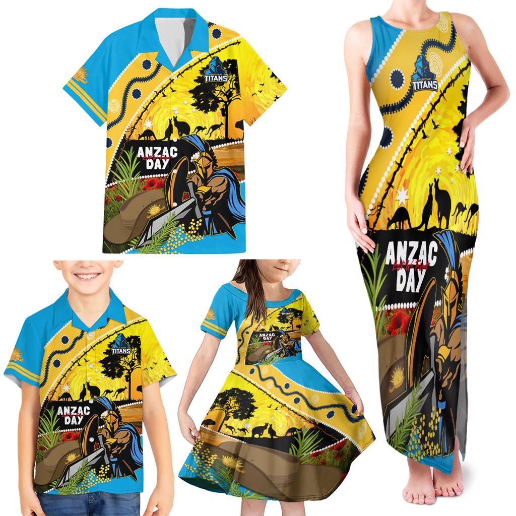 Titans Rugby ANZAC Day Family Matching Tank Maxi Dress and Hawaiian Shirt GLD Mascot Rosemary Starry Night