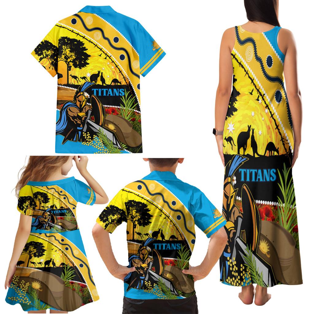 Titans Rugby ANZAC Day Family Matching Tank Maxi Dress and Hawaiian Shirt GLD Mascot Rosemary Starry Night