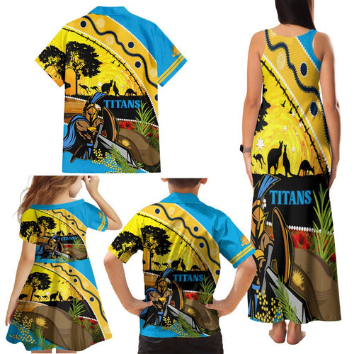 Titans Rugby ANZAC Day Family Matching Tank Maxi Dress and Hawaiian Shirt GLD Mascot Rosemary Starry Night