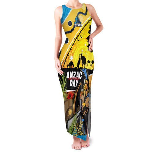 Titans Rugby ANZAC Day Family Matching Tank Maxi Dress and Hawaiian Shirt GLD Mascot Rosemary Starry Night