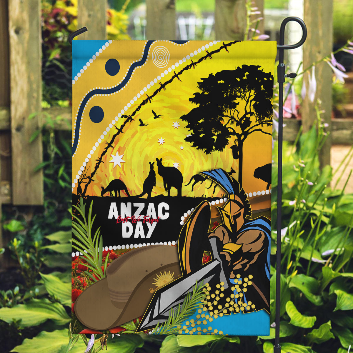 Titans Rugby ANZAC Day Garden Flag GLD Mascot Rosemary Starry Night