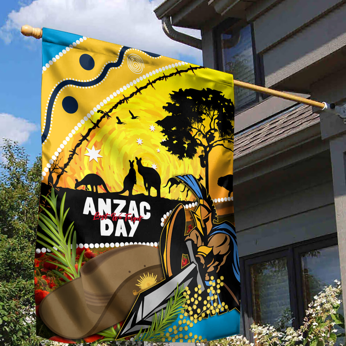 Titans Rugby ANZAC Day Garden Flag GLD Mascot Rosemary Starry Night
