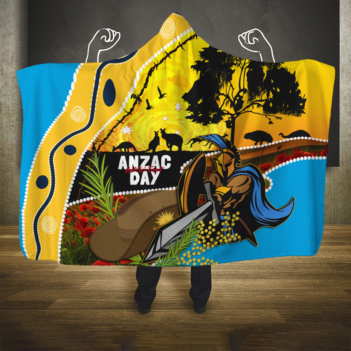 Titans Rugby ANZAC Day Hooded Blanket GLD Mascot Rosemary Starry Night