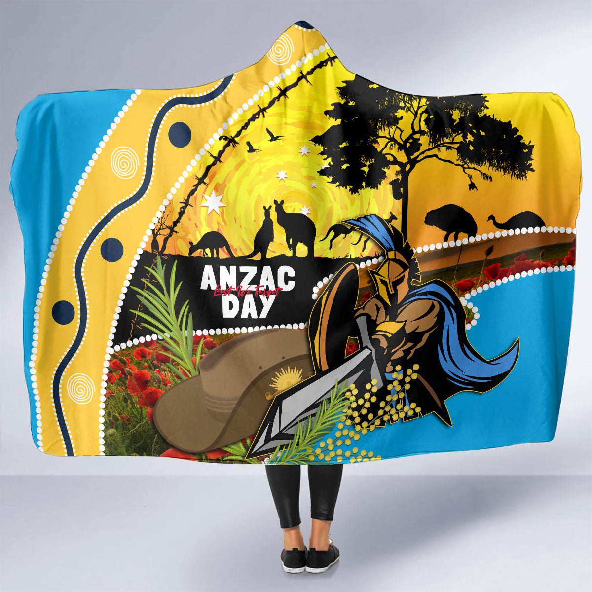 Titans Rugby ANZAC Day Hooded Blanket GLD Mascot Rosemary Starry Night