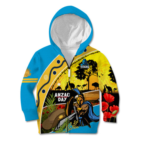 Titans Rugby ANZAC Day Kid Hoodie GLD Mascot Rosemary Starry Night