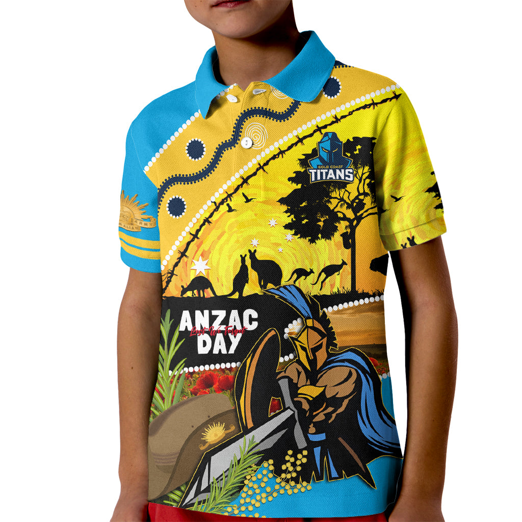 Titans Rugby ANZAC Day Kid Polo Shirt GLD Mascot Rosemary Starry Night