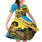 Titans Rugby ANZAC Day Kid Short Sleeve Dress GLD Mascot Rosemary Starry Night