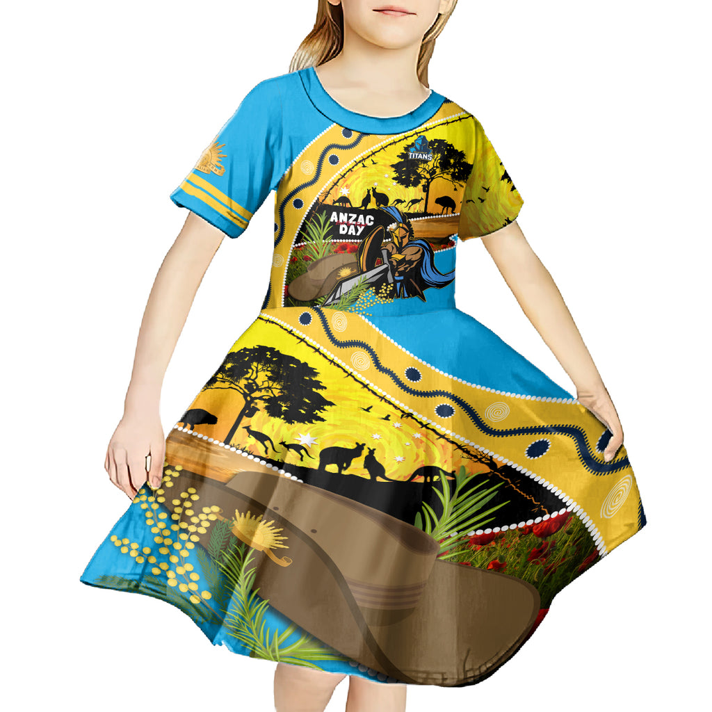 Titans Rugby ANZAC Day Kid Short Sleeve Dress GLD Mascot Rosemary Starry Night