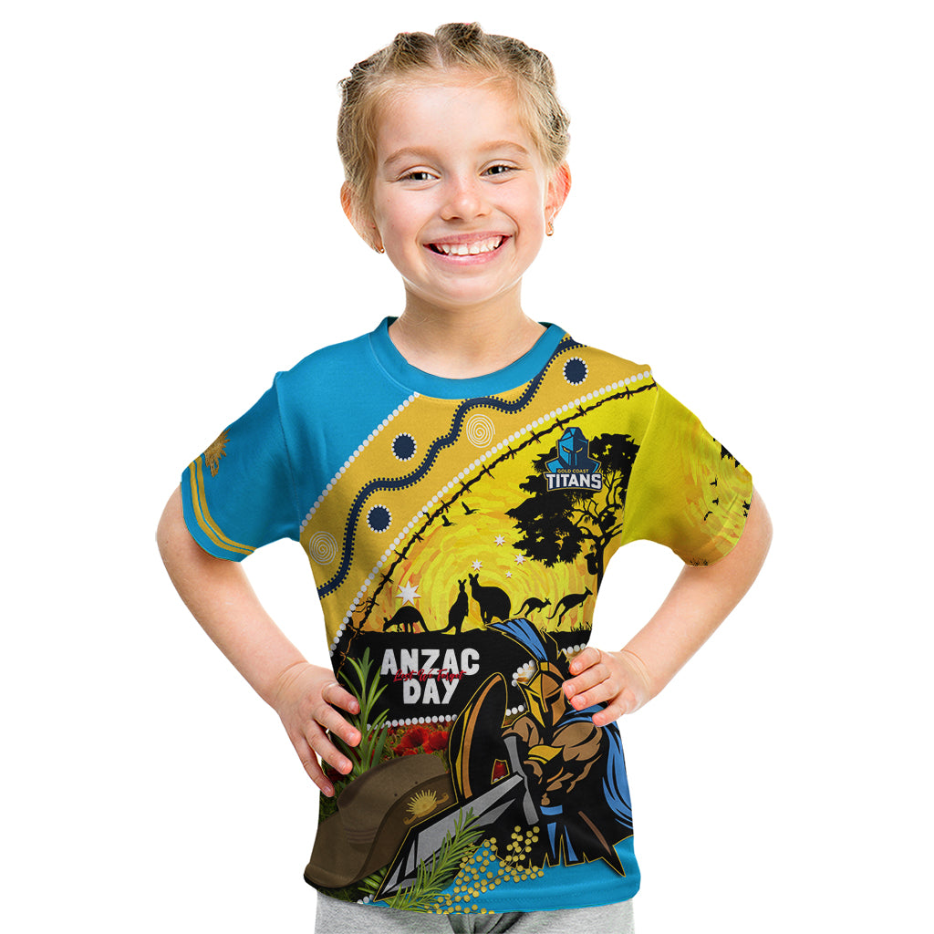 Titans Rugby ANZAC Day Kid T Shirt GLD Mascot Rosemary Starry Night