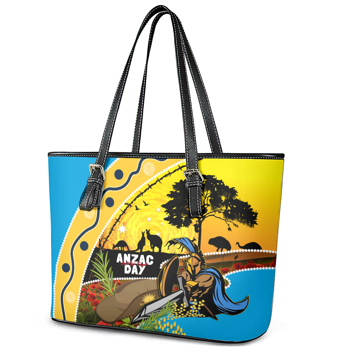 Titans Rugby ANZAC Day Leather Tote Bag GLD Mascot Rosemary Starry Night
