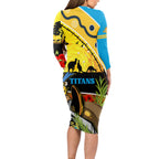 Titans Rugby ANZAC Day Long Sleeve Bodycon Dress GLD Mascot Rosemary Starry Night