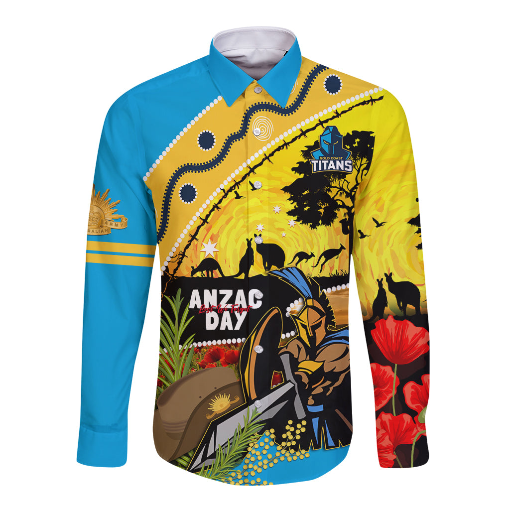 Titans Rugby ANZAC Day Long Sleeve Button Shirt GLD Mascot Rosemary Starry Night