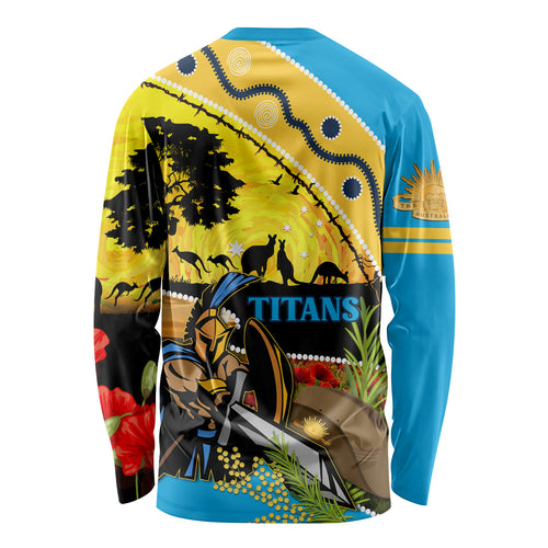 Titans Rugby ANZAC Day Long Sleeve Shirt GLD Mascot Rosemary Starry Night
