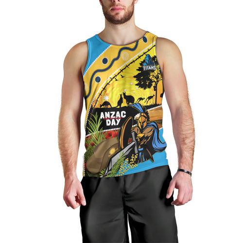 Titans Rugby ANZAC Day Men Tank Top GLD Mascot Rosemary Starry Night