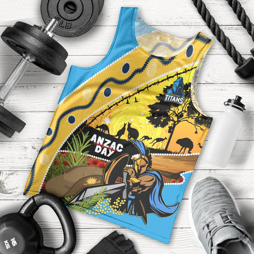 Titans Rugby ANZAC Day Men Tank Top GLD Mascot Rosemary Starry Night