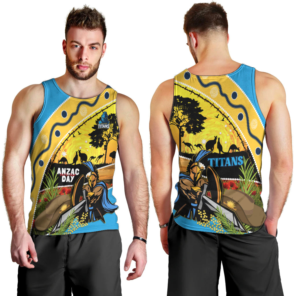 Titans Rugby ANZAC Day Men Tank Top GLD Mascot Rosemary Starry Night