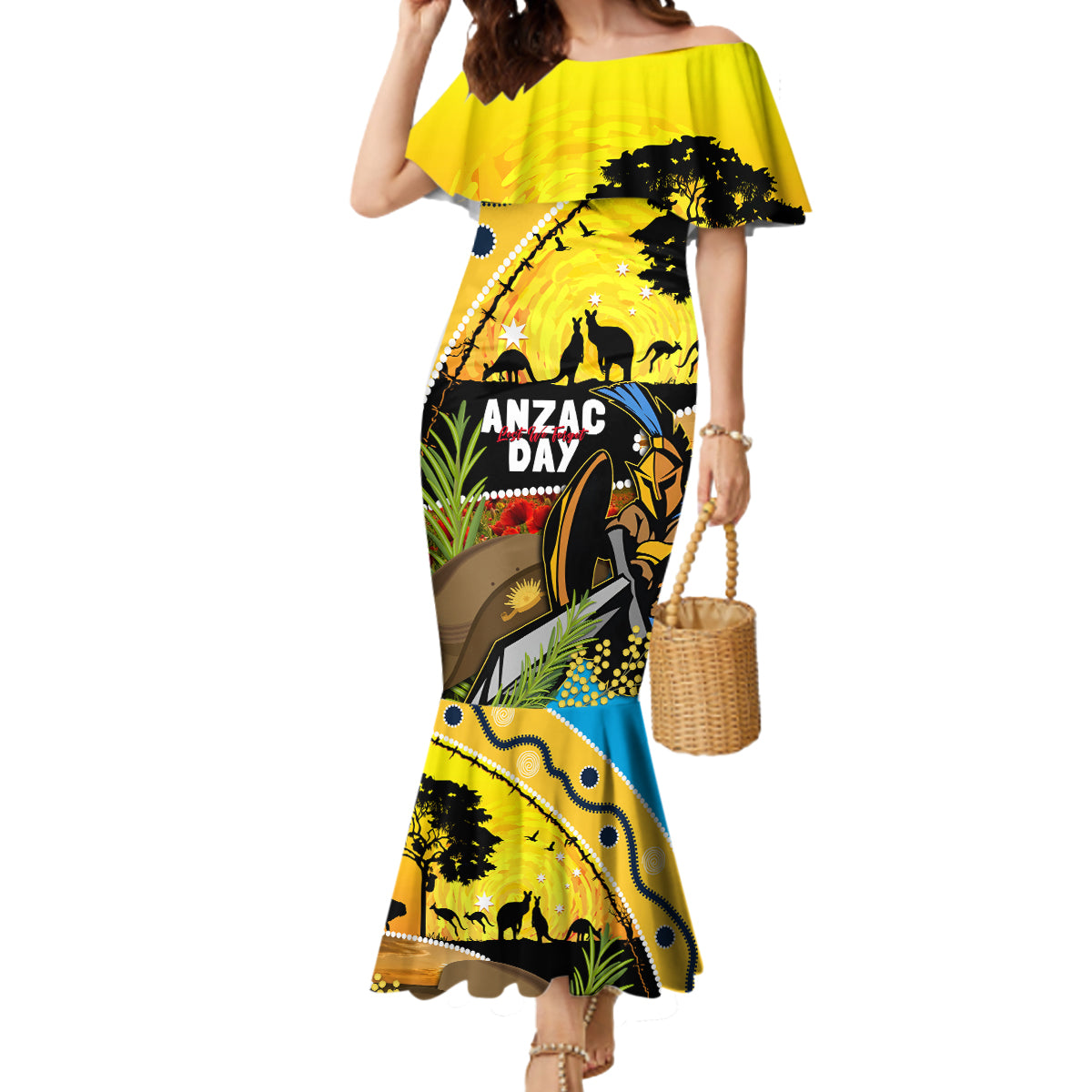 Titans Rugby ANZAC Day Mermaid Dress GLD Mascot Rosemary Starry Night