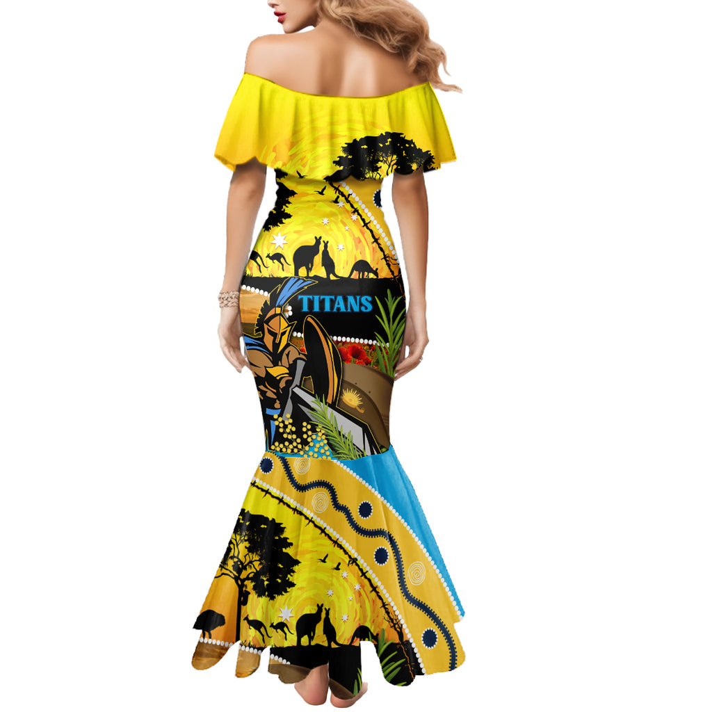Titans Rugby ANZAC Day Mermaid Dress GLD Mascot Rosemary Starry Night