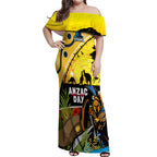 Titans Rugby ANZAC Day Off Shoulder Maxi Dress GLD Mascot Rosemary Starry Night