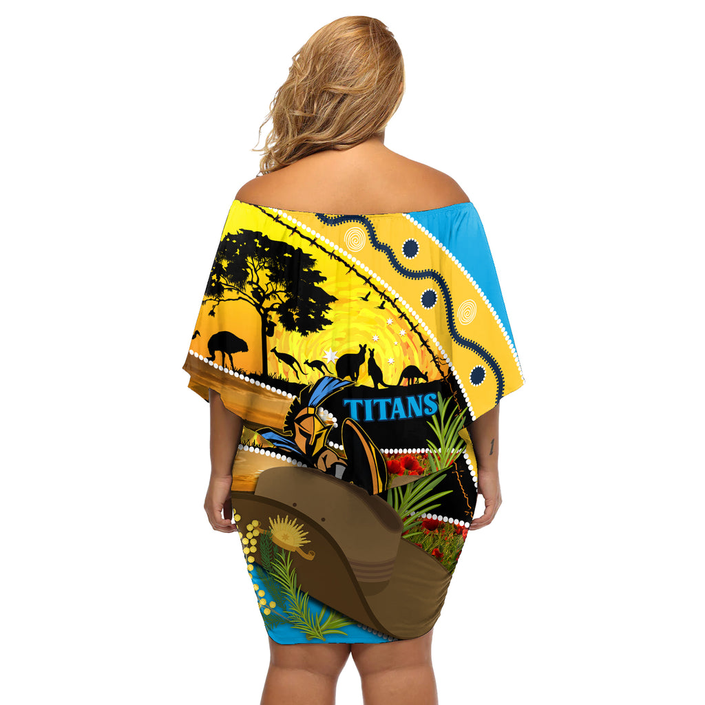 Titans Rugby ANZAC Day Off Shoulder Short Dress GLD Mascot Rosemary Starry Night