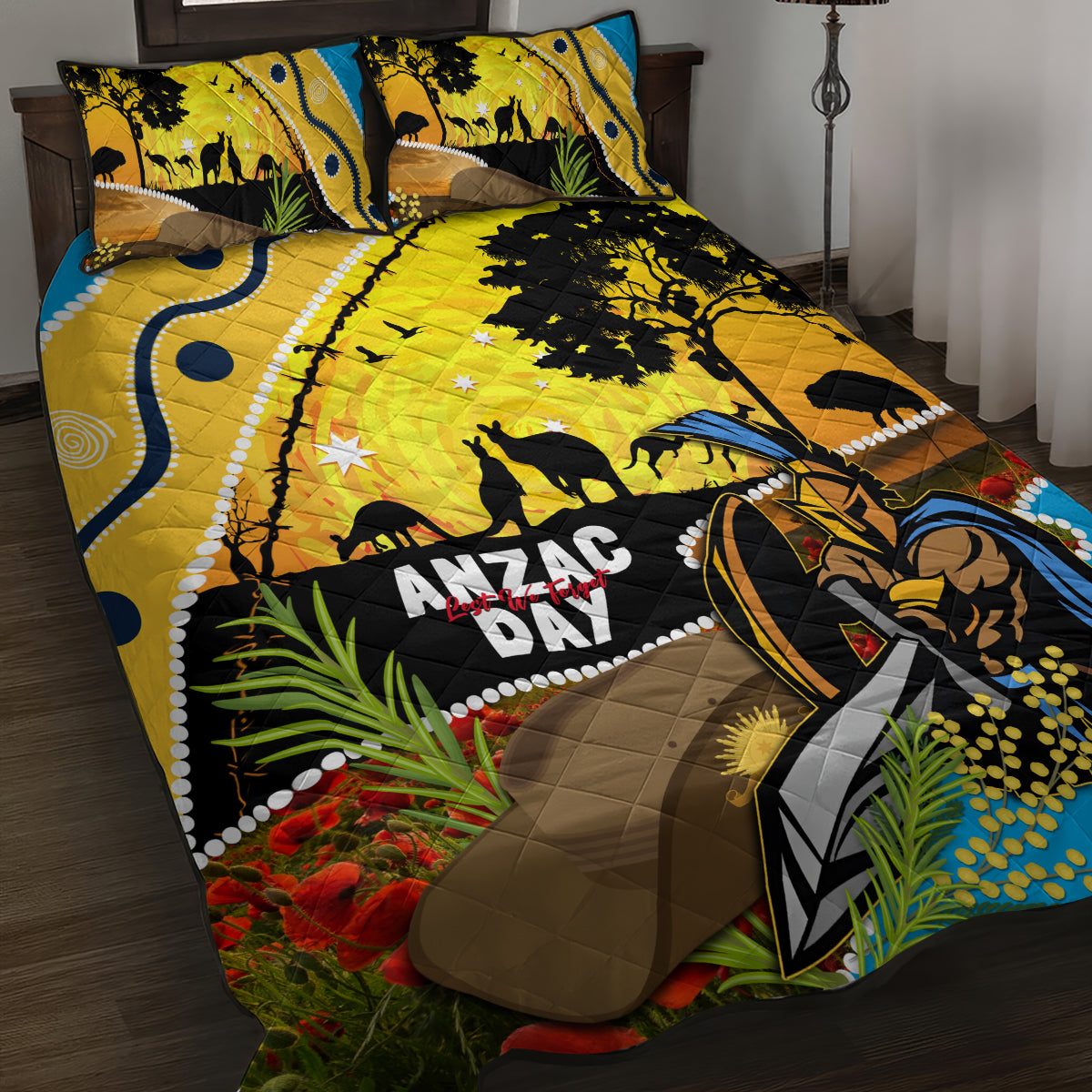 Titans Rugby ANZAC Day Quilt Bed Set GLD Mascot Rosemary Starry Night