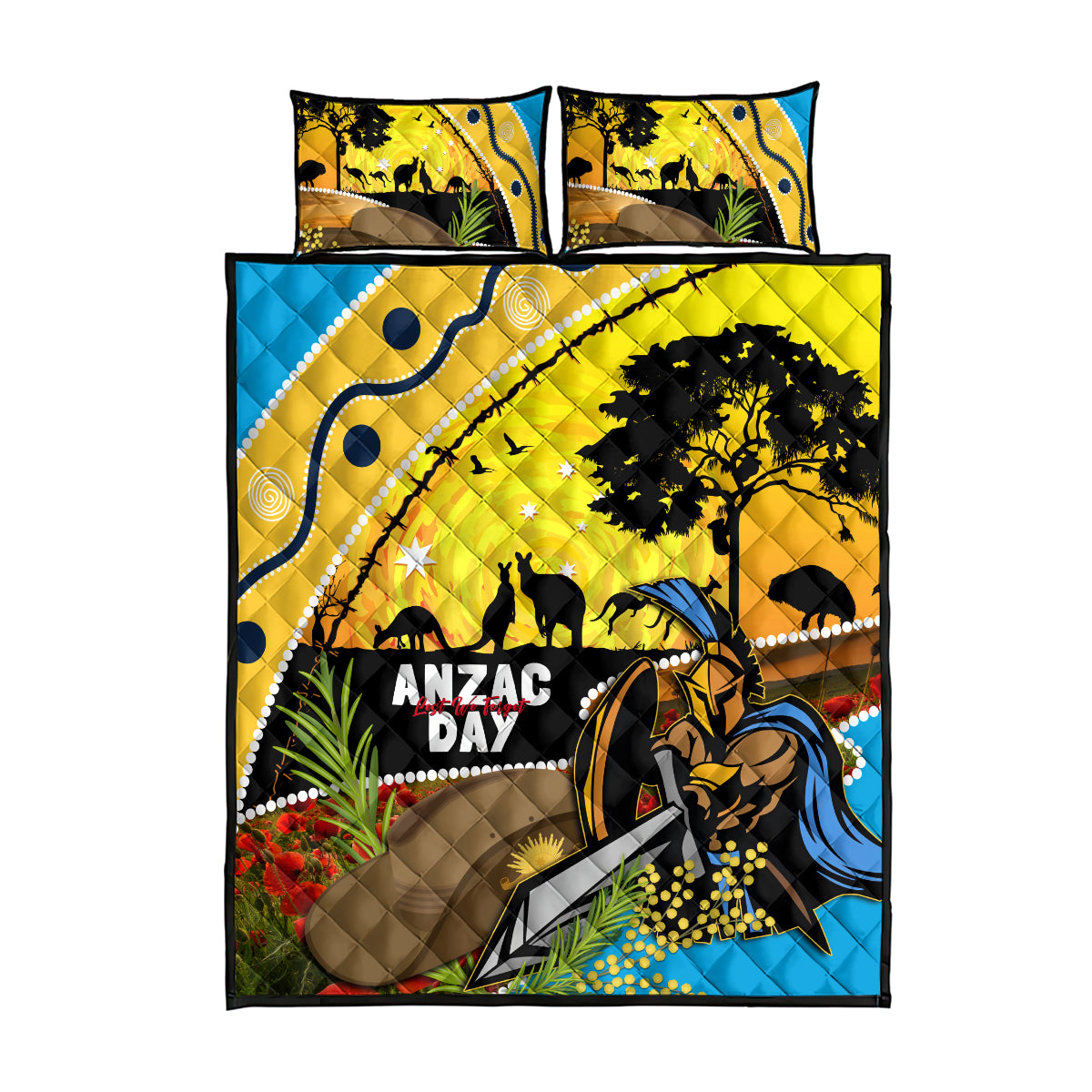 Titans Rugby ANZAC Day Quilt Bed Set GLD Mascot Rosemary Starry Night