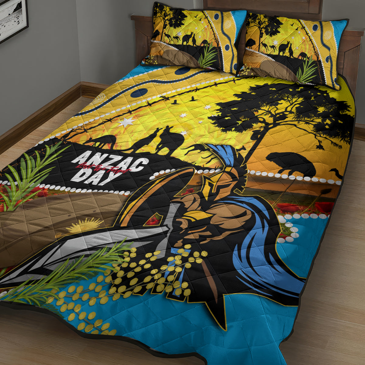 Titans Rugby ANZAC Day Quilt Bed Set GLD Mascot Rosemary Starry Night