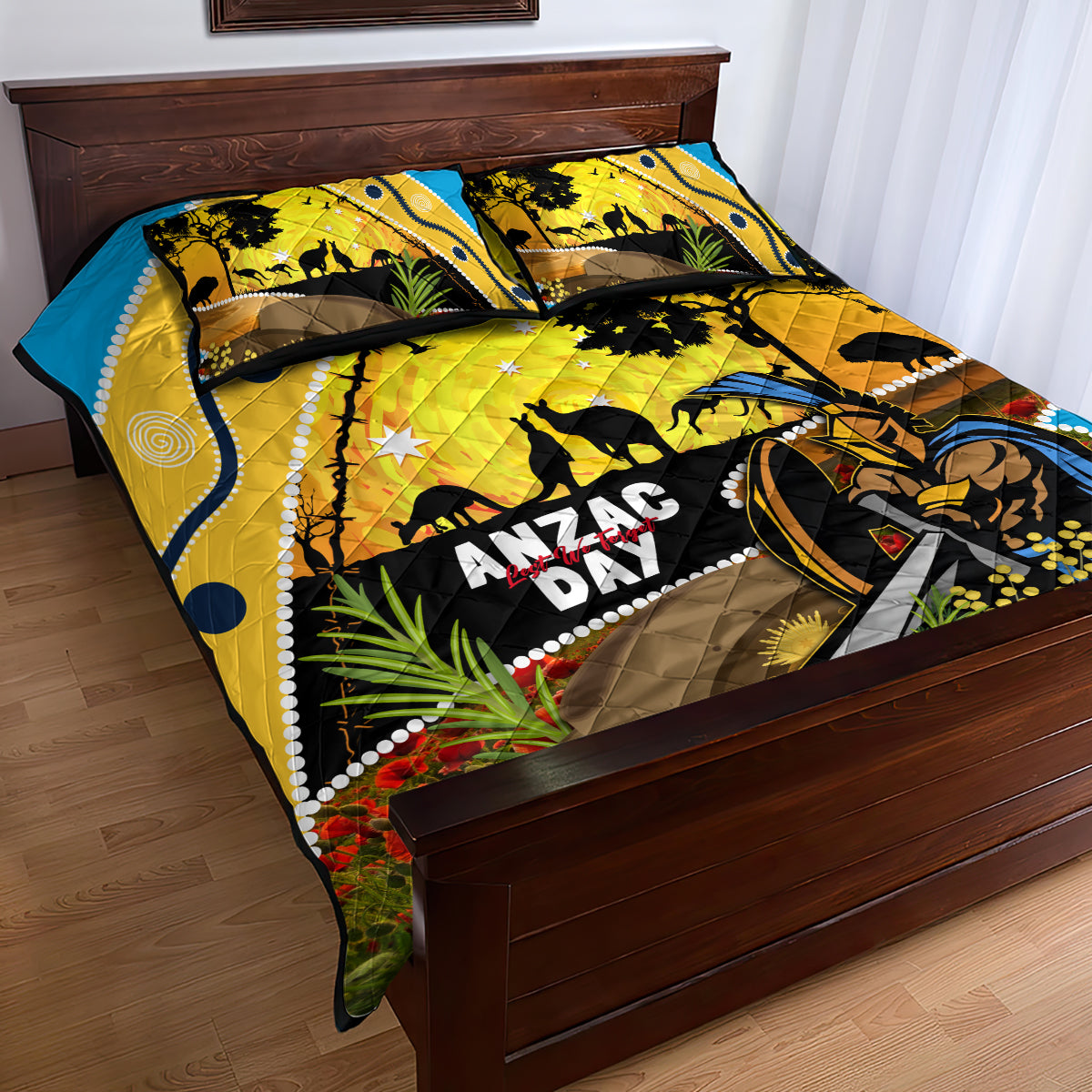 Titans Rugby ANZAC Day Quilt Bed Set GLD Mascot Rosemary Starry Night