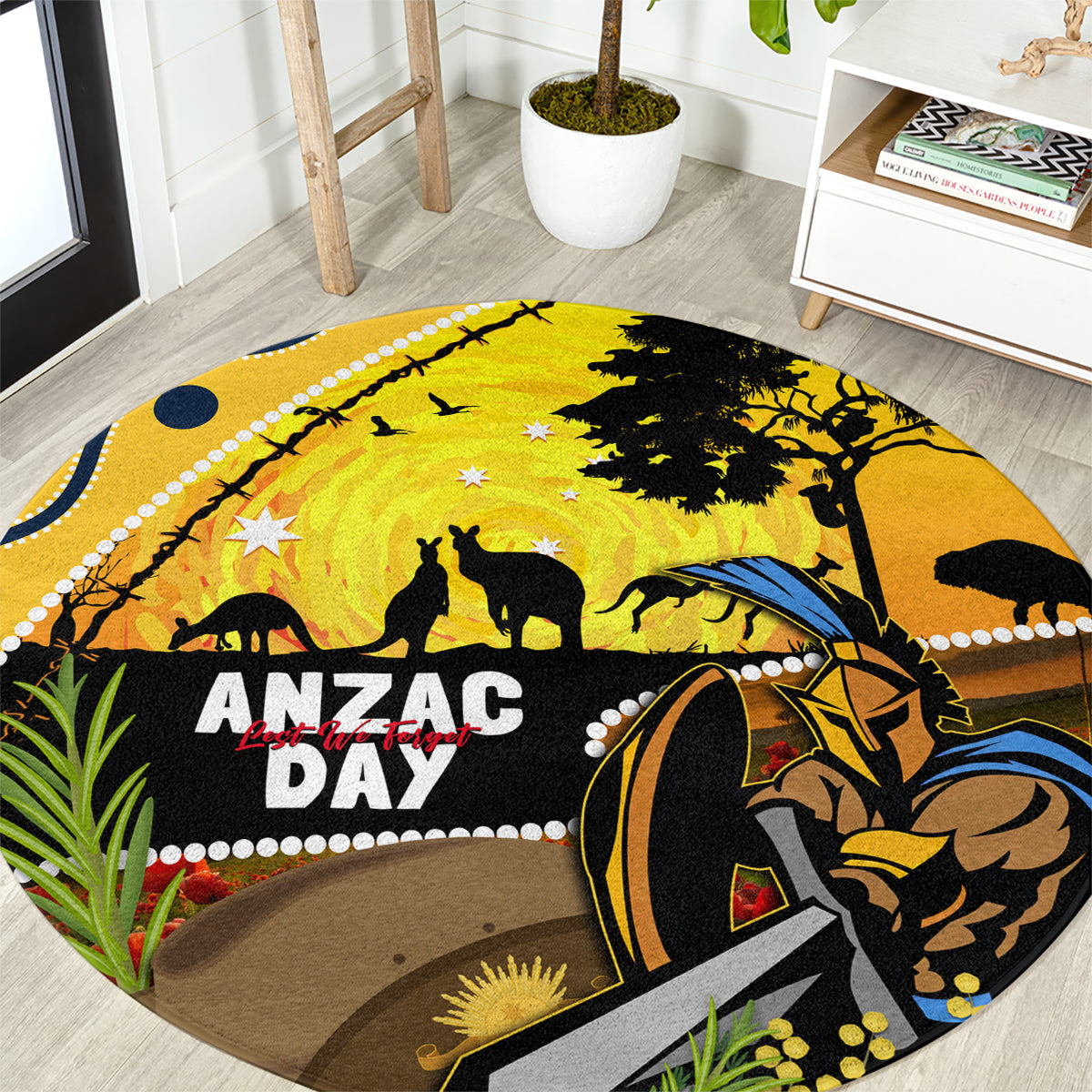 Titans Rugby ANZAC Day Round Carpet GLD Mascot Rosemary Starry Night
