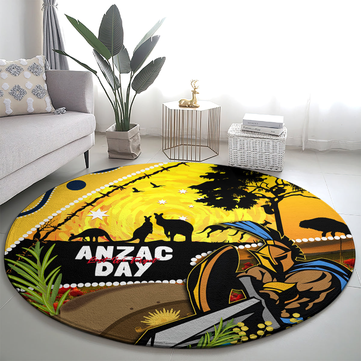 Titans Rugby ANZAC Day Round Carpet GLD Mascot Rosemary Starry Night