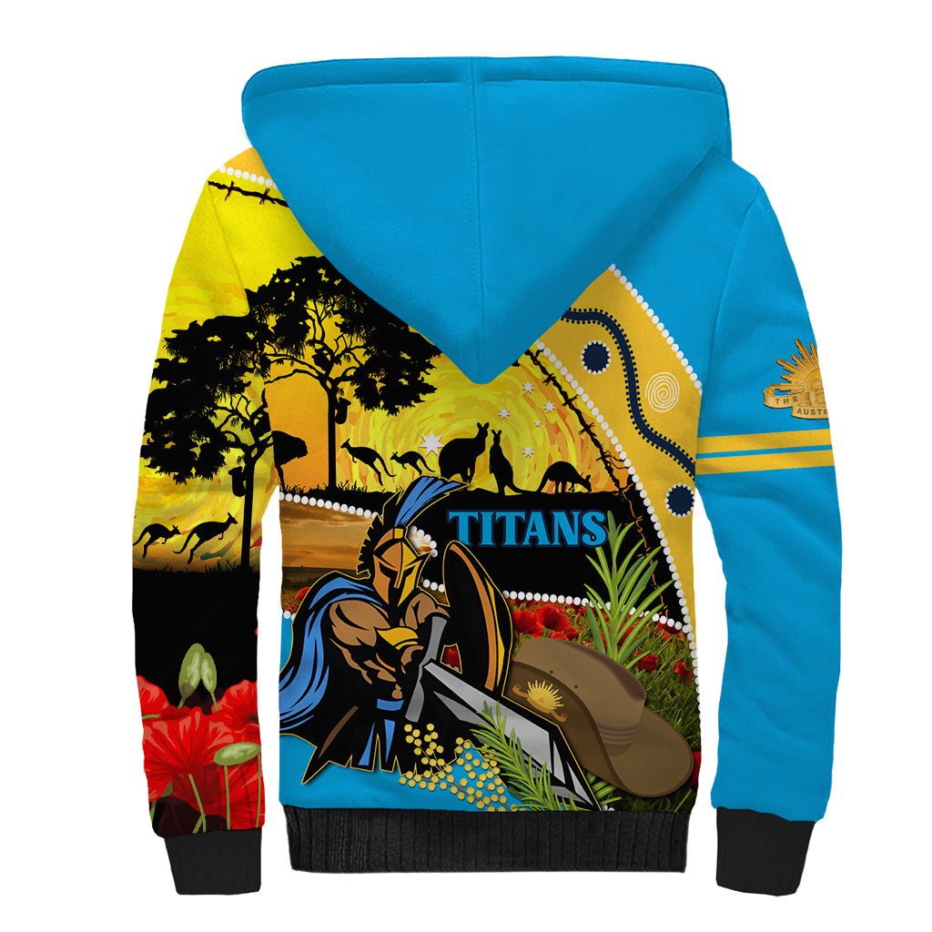 Titans Rugby ANZAC Day Sherpa Hoodie GLD Mascot Rosemary Starry Night