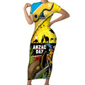 Titans Rugby ANZAC Day Short Sleeve Bodycon Dress GLD Mascot Rosemary Starry Night