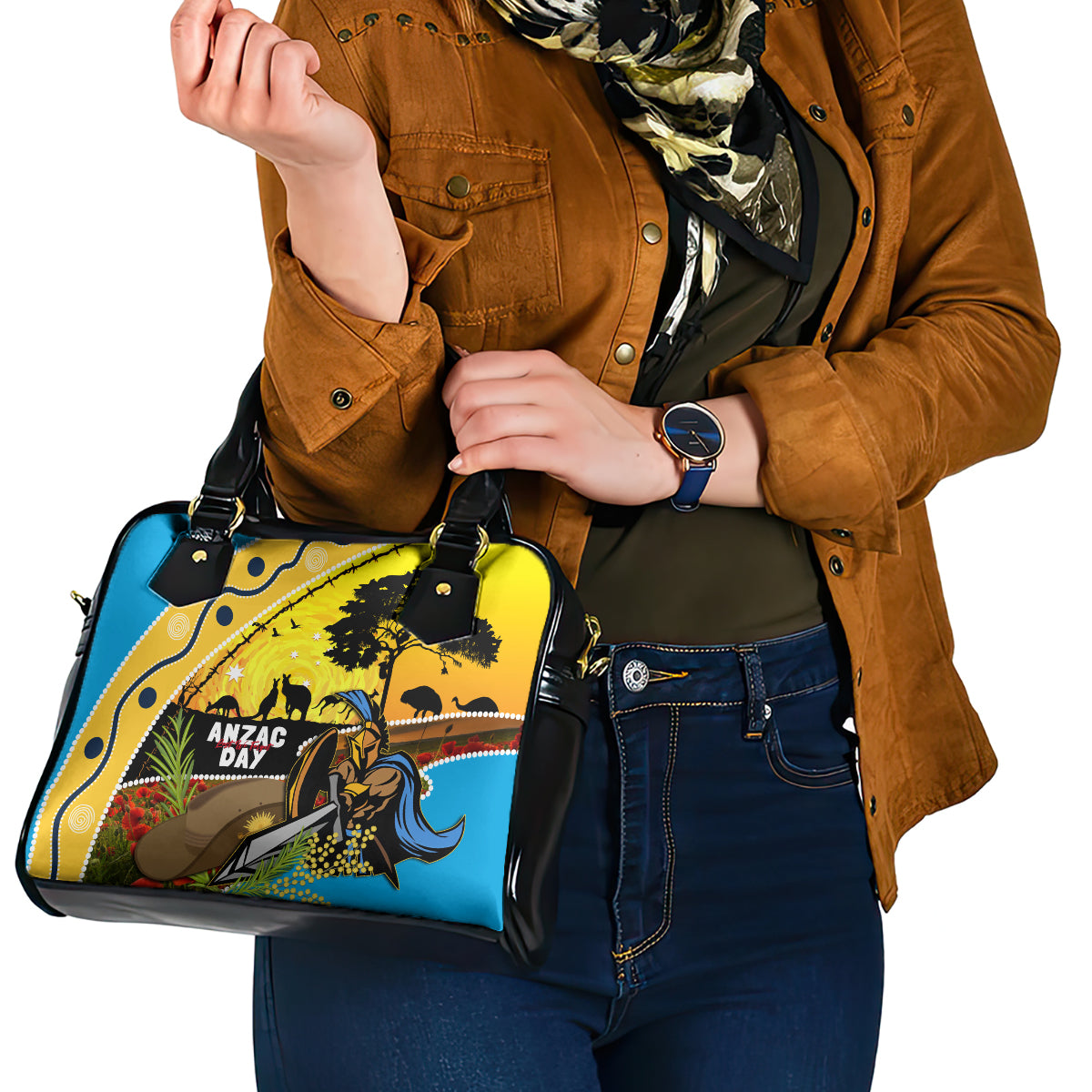 Titans Rugby ANZAC Day Shoulder Handbag GLD Mascot Rosemary Starry Night