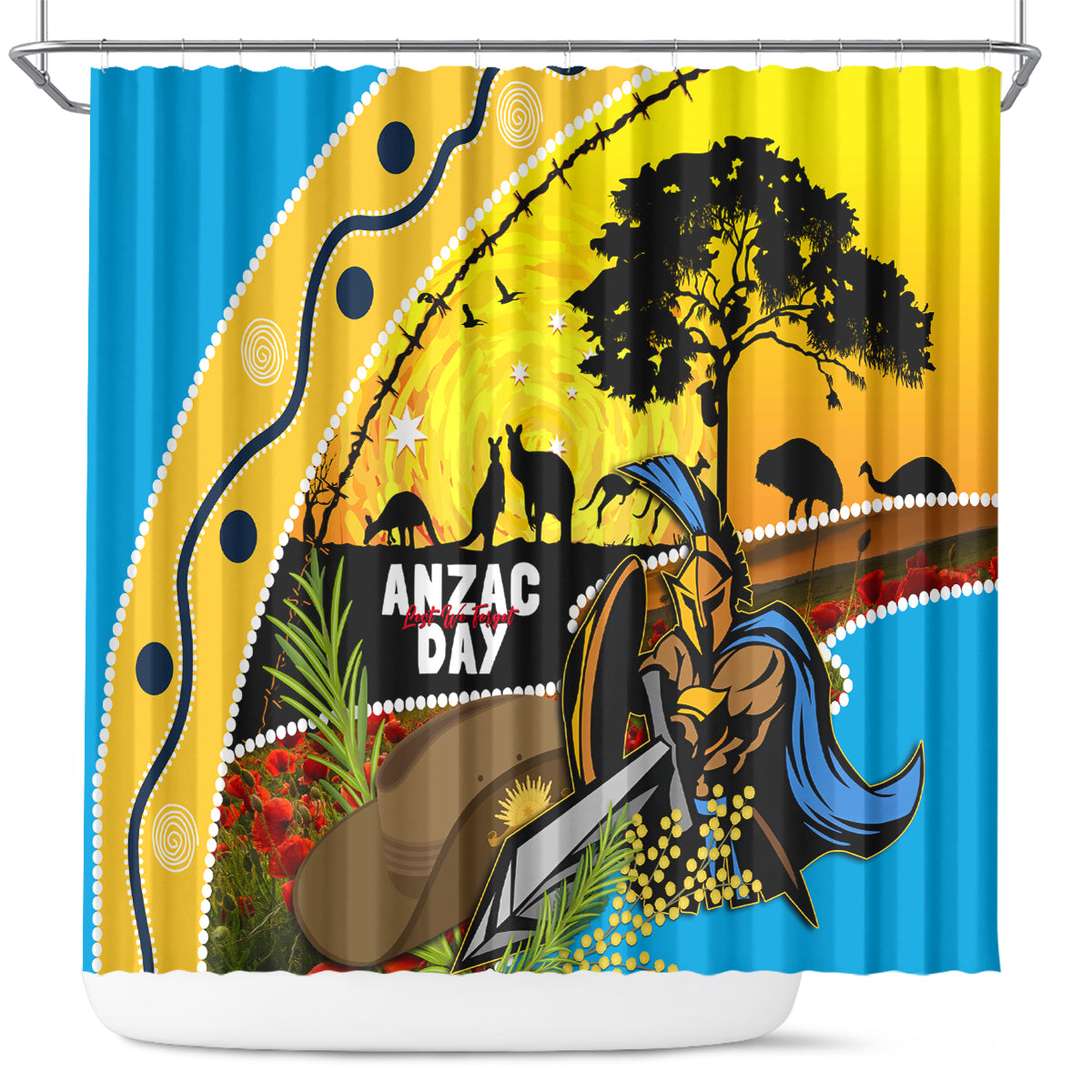 Titans Rugby ANZAC Day Shower Curtain GLD Mascot Rosemary Starry Night