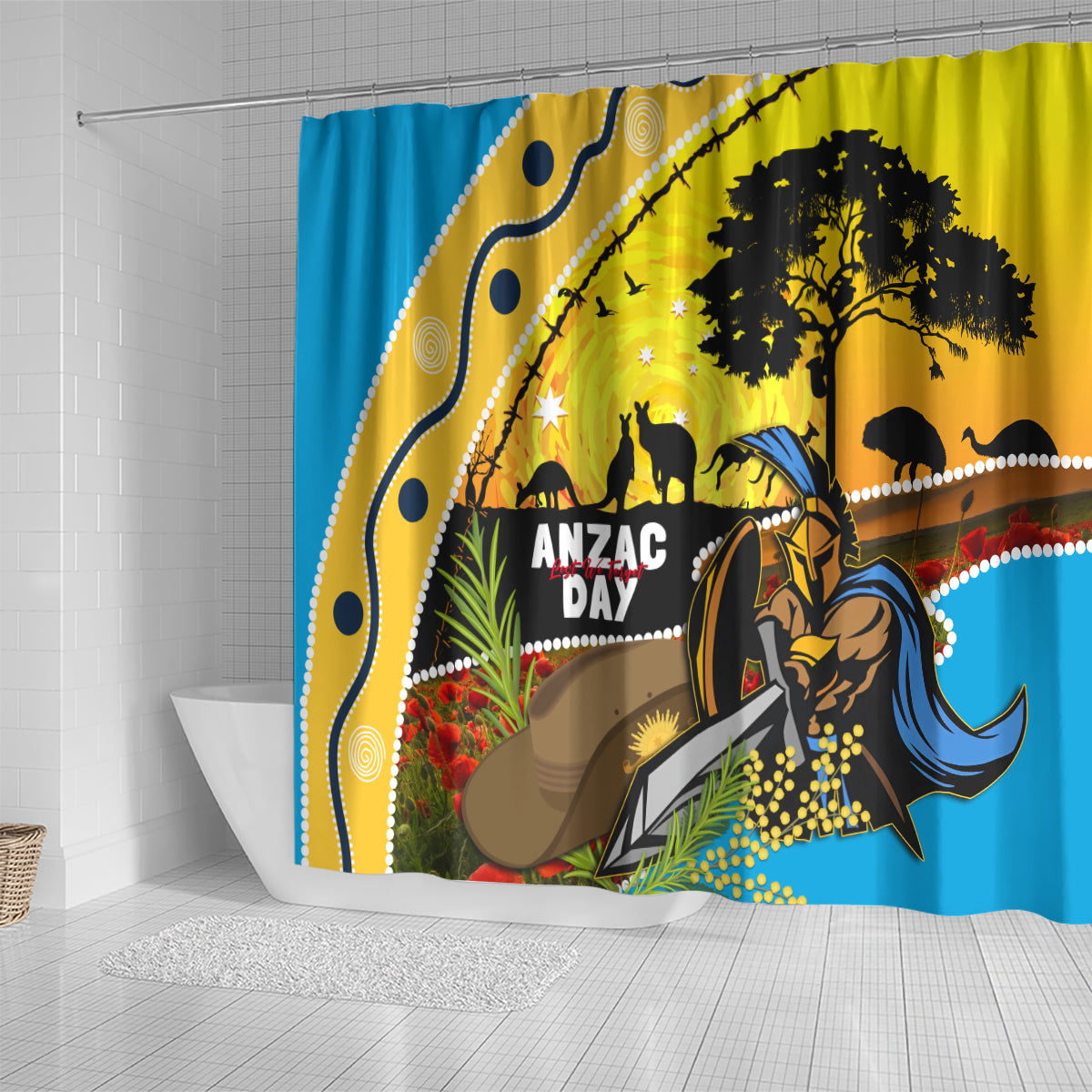 Titans Rugby ANZAC Day Shower Curtain GLD Mascot Rosemary Starry Night