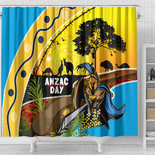Titans Rugby ANZAC Day Shower Curtain GLD Mascot Rosemary Starry Night