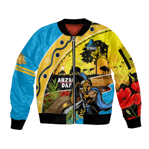 Titans Rugby ANZAC Day Sleeve Zip Bomber Jacket GLD Mascot Rosemary Starry Night