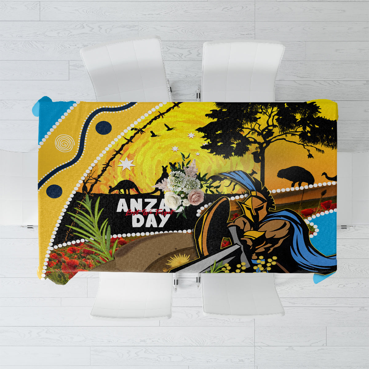 Titans Rugby ANZAC Day Tablecloth GLD Mascot Rosemary Starry Night