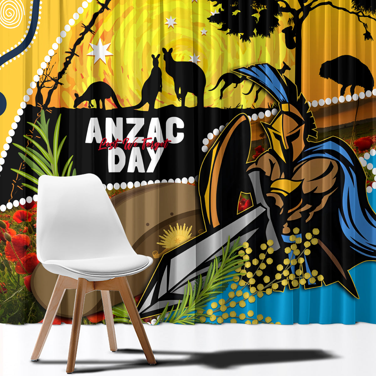 Titans Rugby ANZAC Day Window Curtain GLD Mascot Rosemary Starry Night