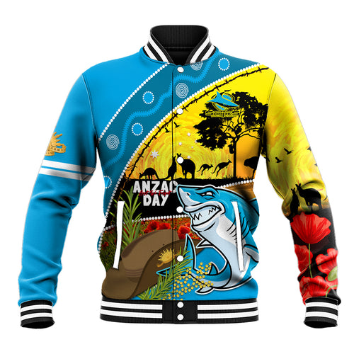 Sharks Rugby ANZAC Day Baseball Jacket Sharkies Rosemary Starry Night