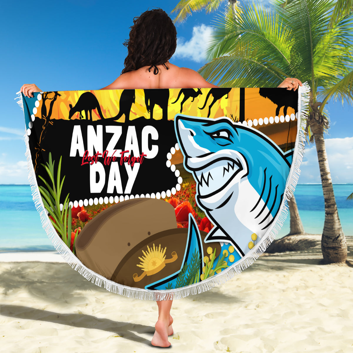 Sharks Rugby ANZAC Day Beach Blanket Sharkies Rosemary Starry Night