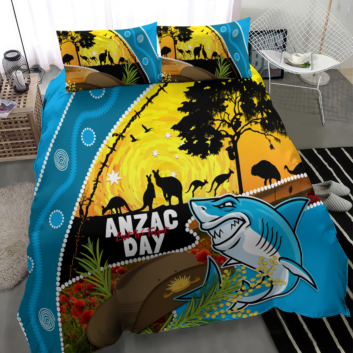 Sharks Rugby ANZAC Day Bedding Set Sharkies Rosemary Starry Night