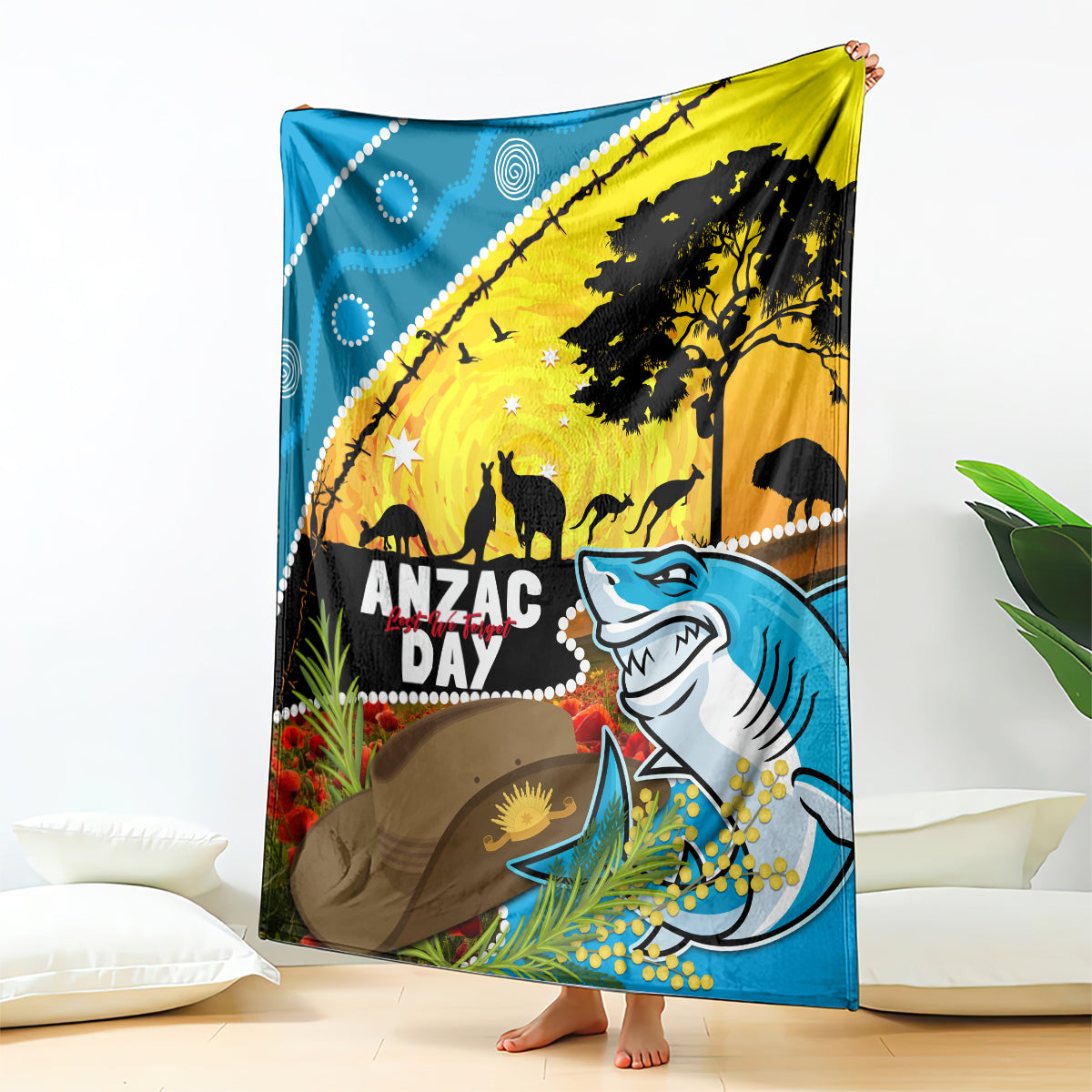 Sharks Rugby ANZAC Day Blanket Sharkies Rosemary Starry Night