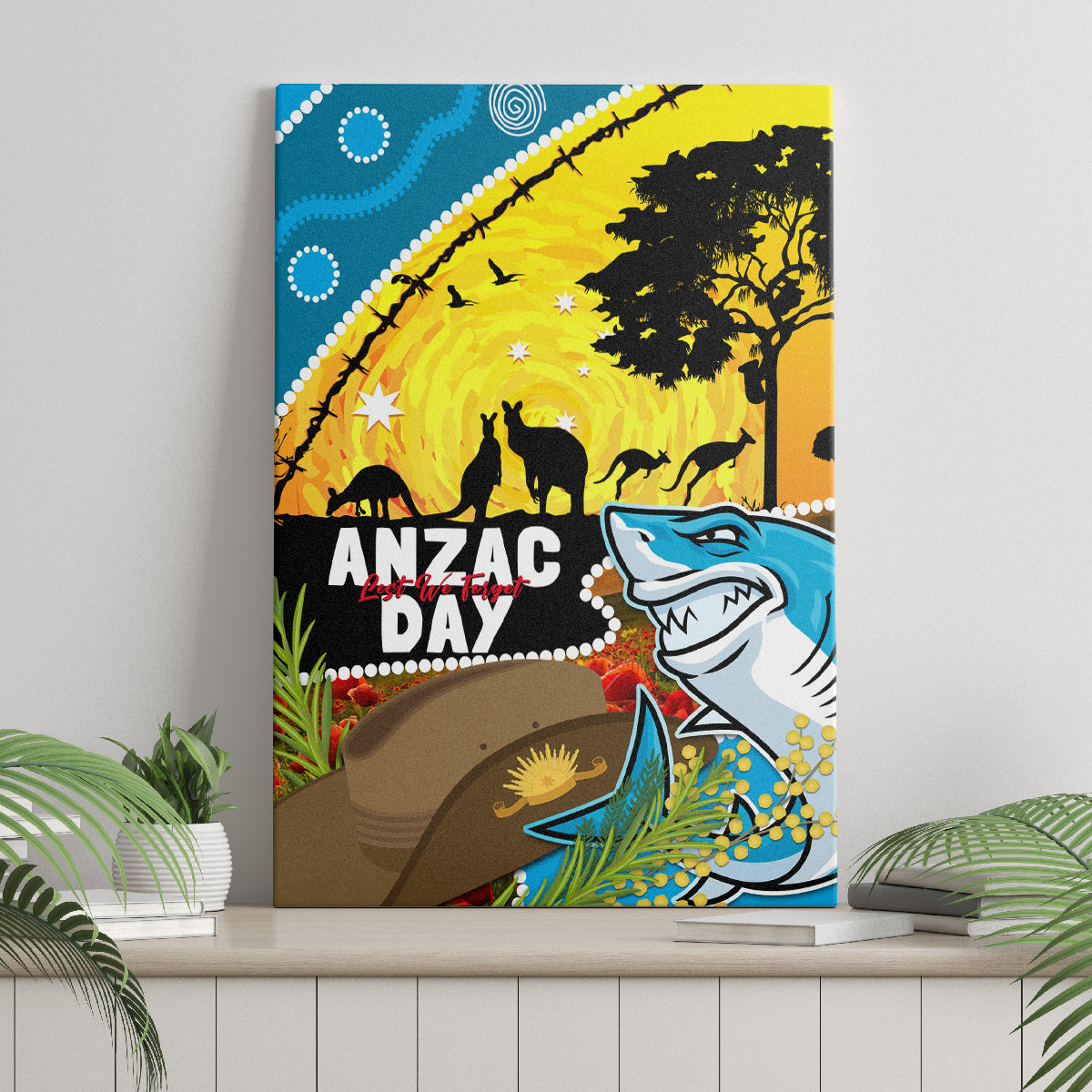 Sharks Rugby ANZAC Day Canvas Wall Art Sharkies Rosemary Starry Night