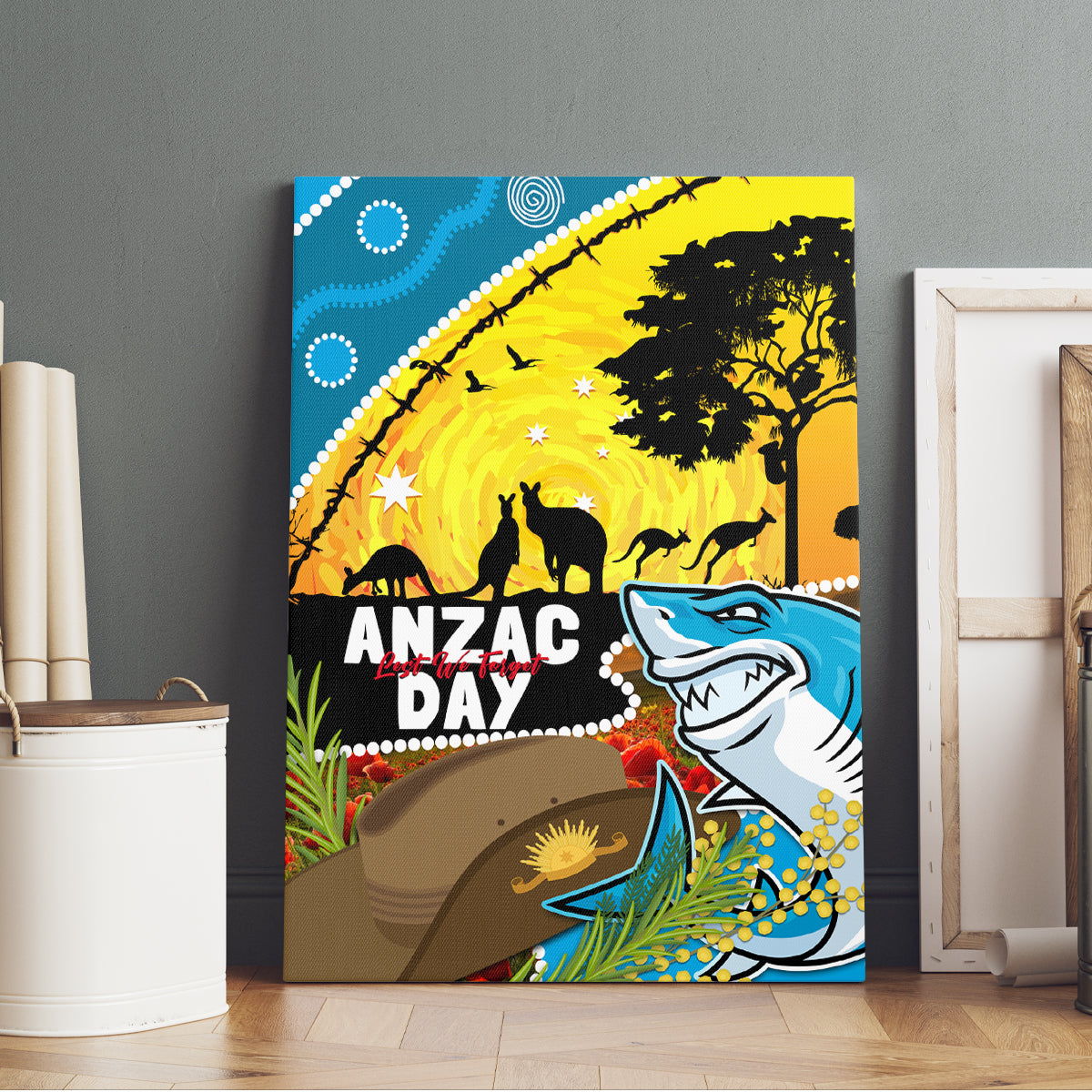 Sharks Rugby ANZAC Day Canvas Wall Art Sharkies Rosemary Starry Night