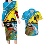 Sharks Rugby ANZAC Day Couples Matching Long Sleeve Bodycon Dress and Hawaiian Shirt Sharkies Rosemary Starry Night