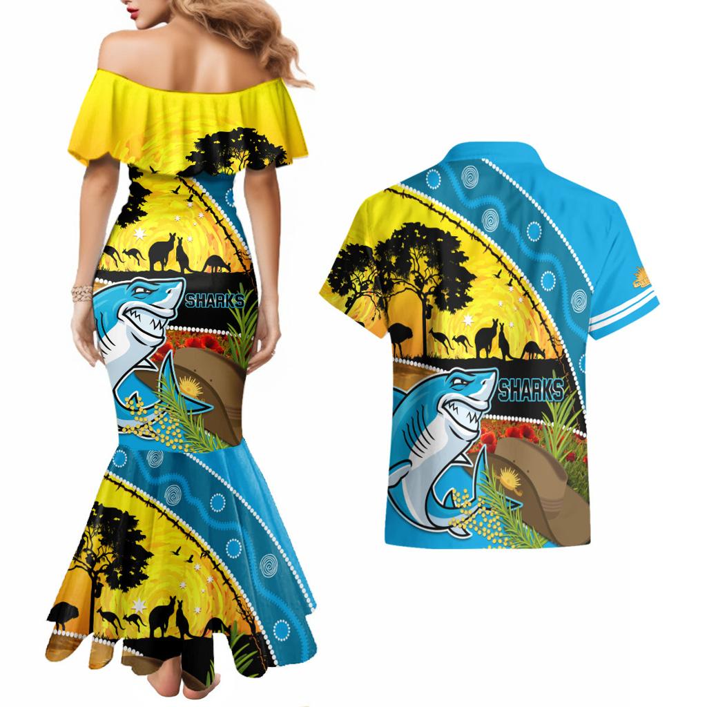 Sharks Rugby ANZAC Day Couples Matching Mermaid Dress and Hawaiian Shirt Sharkies Rosemary Starry Night