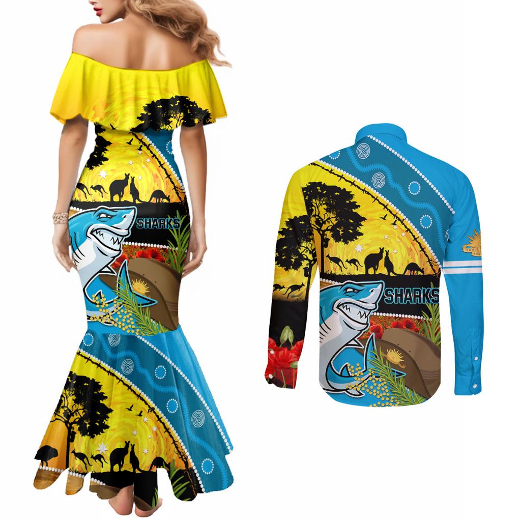 Sharks Rugby ANZAC Day Couples Matching Mermaid Dress and Long Sleeve Button Shirt Sharkies Rosemary Starry Night